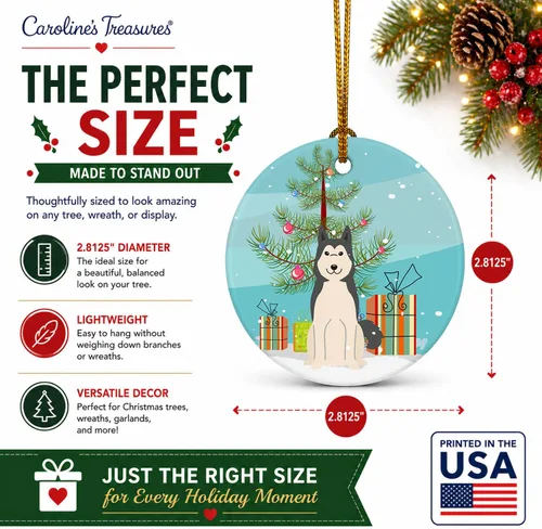 Miniatura 5 de Caroline's Treasures Adorno de cerámica para árbol de Navidad, Laika Spitz de Siberia Occidental, decoración colgante para árbol de Navidad
