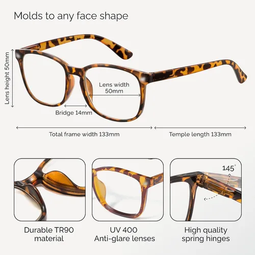 Miniatura 5 de CCVOO Lentes de lectura con estampado elegante, filtro de luz azul y protección UV, marcos cuadrados, lectores para mujer Leopardo