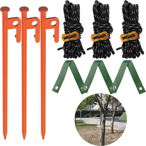 Miniatura 11 de Estaca Resistente para Tienda de Campaña de 12 Pulgadas, Paquete de 4 con Cuerdas Tensoras de Campamento, Estacas de Patio para Toldo, Estacas