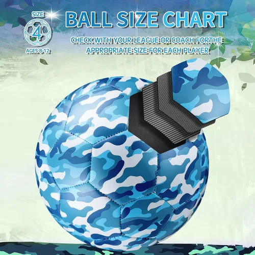 Miniatura 3 de Libima Balón de fútbol de camuflaje con inflador, tamaño oficial 4, para interiores y exteriores, colorido y suave, juguete para niños y niñas, Azul