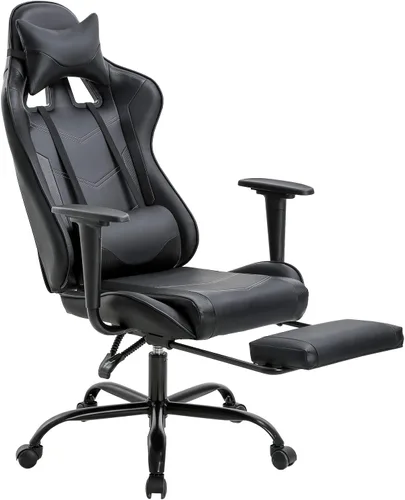 Silla ideal para oficina, para jugar en línea, ergonómica, giratoria, respaldo alto, silla de carrera, con reposapiés, soporte lumbar y reposacabezas