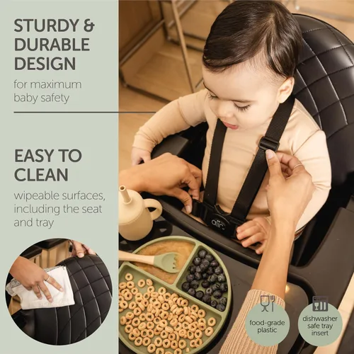 Miniatura 3 de Silla alta convertible para bebés, niños pequeños, niños y niñas - Silla alta de madera con altura ajustable y bandeja apta para lavavajillas - Negro