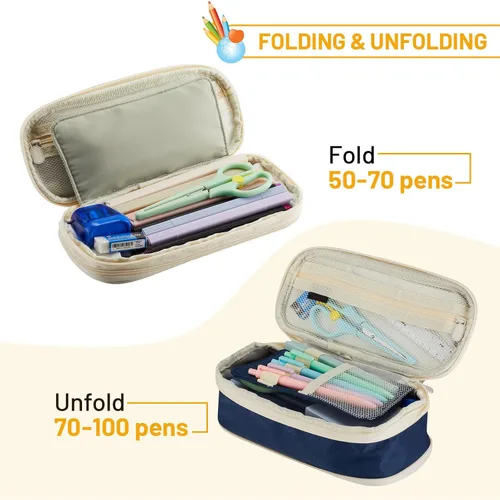 Miniatura 3 de Sonuimy Estuche para lápices de gran capacidad, lindo estuche estético de gran capacidad con cremallera, estuche para lápices y bolígrafos portátil