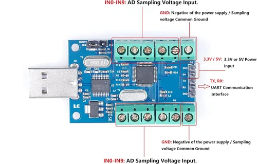 Miniatura 2 de NOYITO USB 10-Channel 12-Bit AD módulo de adquisición de datos STM32 UART Comunicación USB a chip serie CH340 módulo ADC
