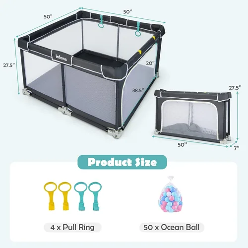 Miniatura 7 de INFANS Corralito plegable para bebés, 50 x 50 pulgadas, grande con puerta, malla suave y visible, centro de actividades para niños para interiores