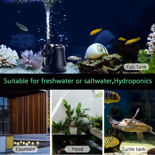 Miniatura 7 de AQQA Bomba de agua sumergible para acuario, bomba de tanque de peces de 265 GPH 1000L, bomba de fuente ultra silenciosa, caudal ajustable con alta