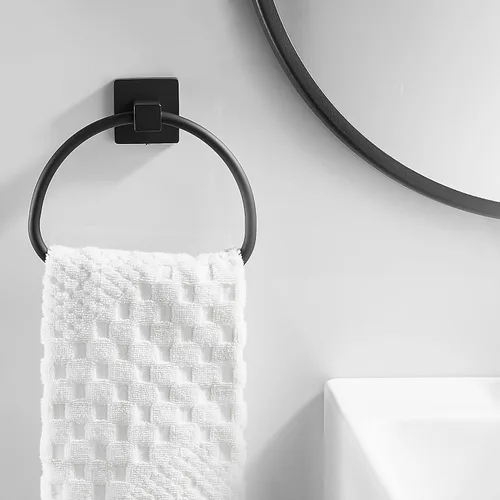 Miniatura 2 de Leyden Toallero de mano negro mate, anillo de toalla de baño, colgadores de toalla de mano de baño montado en la pared medio redondo moderno