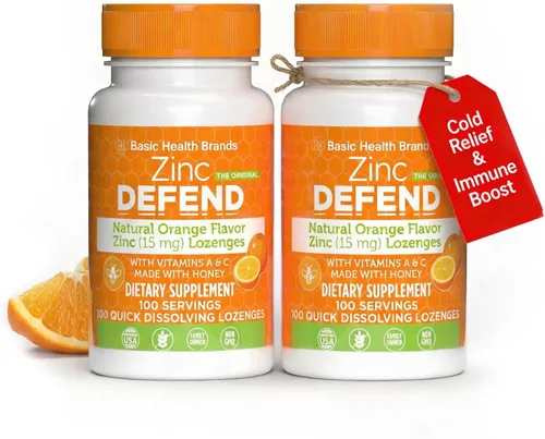 Basic Brands – Zinc Orange Defend – 100 pastillas – Sabor naranja natural Zinc – Pastillas – Impulso inmunológico, alivio del frío, sin OMG, acetato