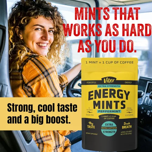 Miniatura 6 de Viter Energy Mentas con cafeína extra fuertes, 80 mg de cafeína, vitaminas B, sin azúcar. (menta, 8 onzas, bolsa a granel)