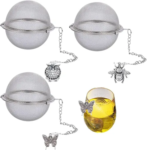 Miniatura 9 de Infusores de té para té suelto, 3 juegos de infusor de té de hojas sueltas, té más empinado, bola de acero inoxidable, filtros de filtro de té