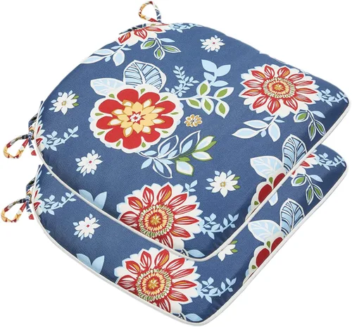 Miniatura 22 de JMGBird Juego de 2 cojines para sillas de exterior, patrón de flores de mandala azul, 16 x 17 pulgadas, cojines de asiento de patio con lazos