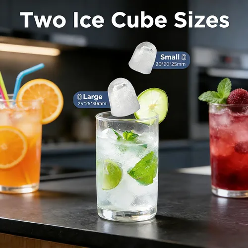Miniatura 5 de Máquina de hielo para encimera con asa, pequeña máquina de hielo portátil autolimpiante con cesta y cuchara, 26 libras/24 horas, 9 cubitos de hielo