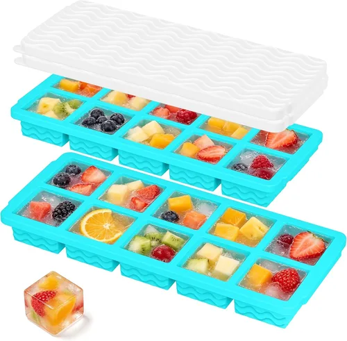 Miniatura 23 de Doasuwish Bandejas de cubitos de hielo para congelador con tapas, 2 cucharadas de 10 cubos cuadrados y bandejas de hielo en forma de corazón, moldes