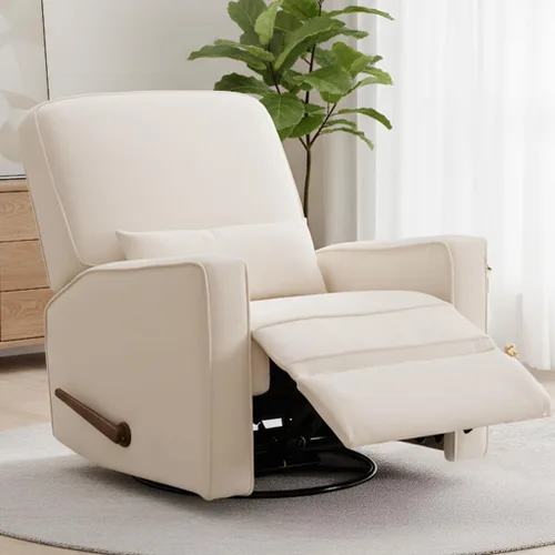 Tbfit Silla reclinable giratoria de 360°, mecedora de guardería con soporte lumbar para dormitorio, cómodo sillón tapizado con almohadas y Beige
