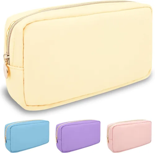 Miniatura 56 de izuzta Bolsa de maquillaje pequeña de nylon para bolso, linda bolsa de cosméticos con cremallera, bolsa de maquillaje preppy, Azul, Mini 2-Azul