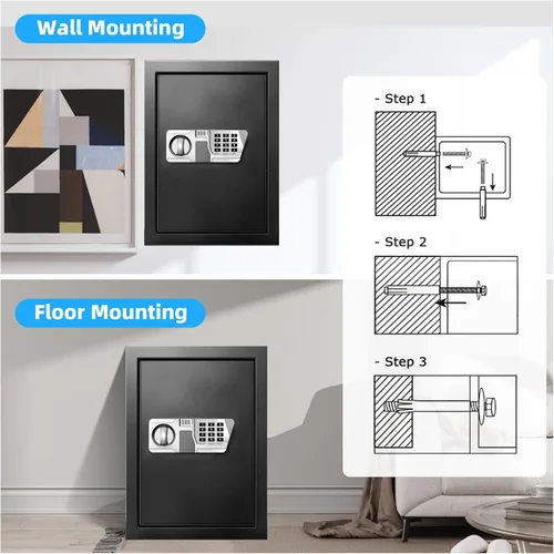 Miniatura 9 de TOTOY - Caja de seguridad ignífuga de 2.5 pies cúbicos para documentos del hogar con alimentación externa tipo C - Caja de seguridad de acero