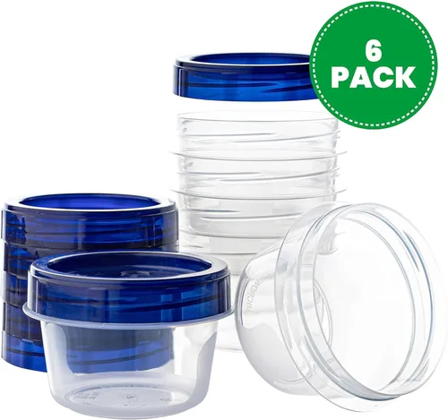 Miniatura 2 de PLASTICPRO Recipientes de delicatessen con parte inferior transparente con tapa azul en la parte superior giratoria, reutilizable, apilable