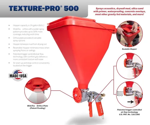 Miniatura 8 de WAL-Board Tools Texture Pro 500 - Pistola tolva con espátula, ensamblada en Estados Unidos, kit completo para textura de pared y techo, con válvula
