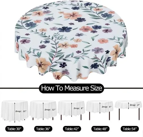 Miniatura 6 de Exquisite Floral Round Tablecloth White Table Cloth Decor Washable Table Cover with Wrinkle Resistant for Home Kitchen Dining Room Picnic Camping