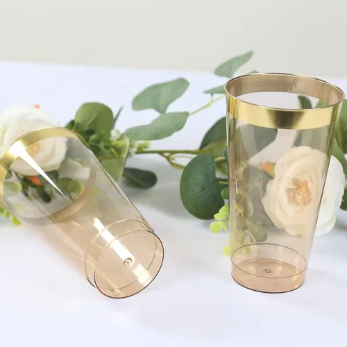Miniatura 8 de Efavormart - Paquete de 12 vasos de plástico de 17 onzas con elegante borde dorado, vasos desechables de alta calidad para bodas, cenas de cosecha