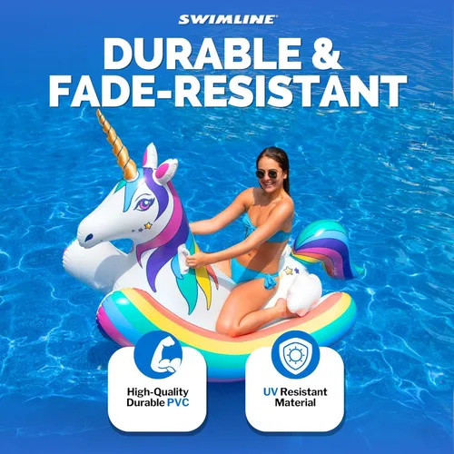 Miniatura 3 de SWIMLINE Juguete flotante original de unicornio arcoíris mecedora para piscina, con asas fáciles de agarrar y refuerzos laterales estabilizadores
