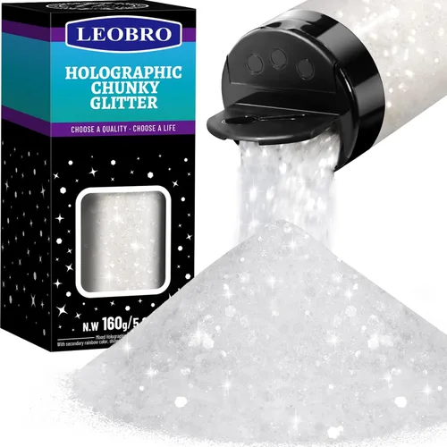 Miniatura 20 de LEOBRO - Purpurina dorada, 160g/5.64oz, purpurina holográfica gruesa para manualidades, resina, uñas, cuerpo, vasos, decoraciones de fiesta Láser Oro