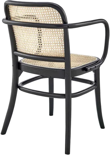 Miniatura 7 de Modway Winona - Asiento de mimbre de madera de olmo, silla de comedor - Juego de 2, color negro