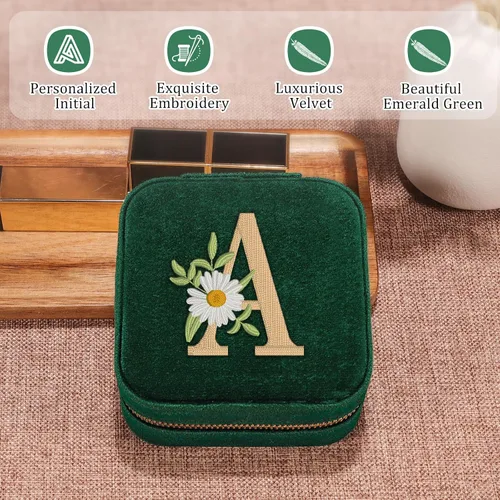 Miniatura 2 de GSPY Joyero de viaje de terciopelo, estuche de viaje pequeño, joyero personalizado con inicial, organizador de joyas de viaje, regalos de monograma