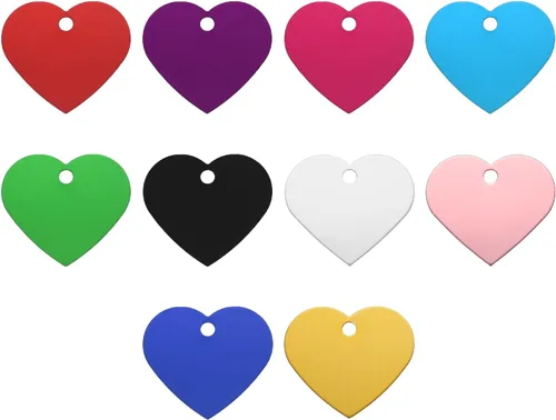 MECCANIXITY Etiquetas en blanco con estampado de corazón, etiqueta de identificación de perro en blanco, 10 etiquetas de grabado de color para hacer