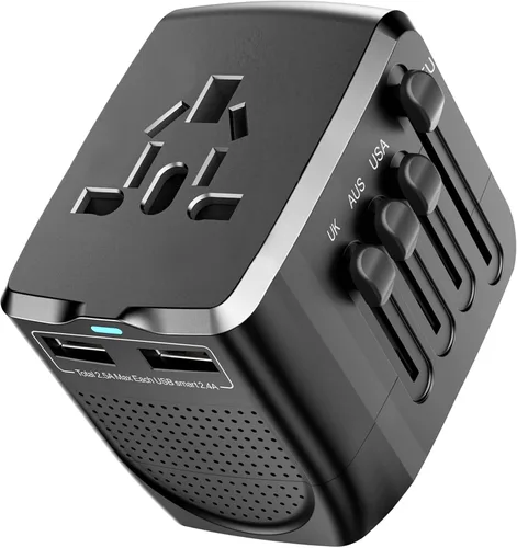 Adaptador de viaje internacional convertidor de voltaje combinado para 100 V-240 V con 2 puertos USB, Estados Unidos a Reino Unido, Europa,