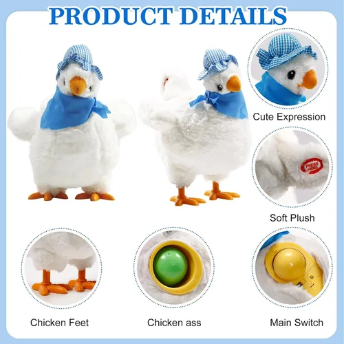 Miniatura 3 de SOMOYA - Juguete de pollo eléctrico de peluche poniendo huevos, juguete loco que baila con sonido y música, juguete de animales, juguetes de Pascua