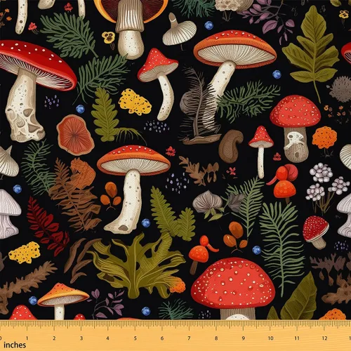 Miniatura 15 de Tela de Hongos por Yarda Selva Marrón Natural Telas de Hongos para Suministros de Costura Hojas Botánicas Tela de Estilo Rústico Retro