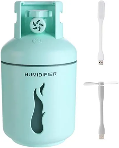 TTPP Humidificador 3 en 1 con luz nocturna pequeño ventilador 10.1 fl oz portátil mini coche USB humidificador para el hogar coche dormitorio Azul