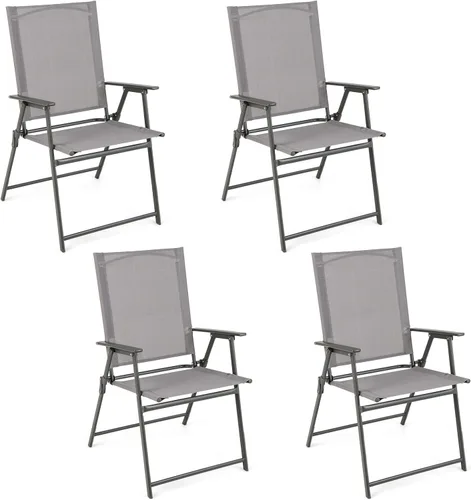 Miniatura 11 de Giantex Juego de 2 sillas plegables para patio, sillas de césped al aire libre con marco de metal a prueba de óxido, sillas de comedor portátiles