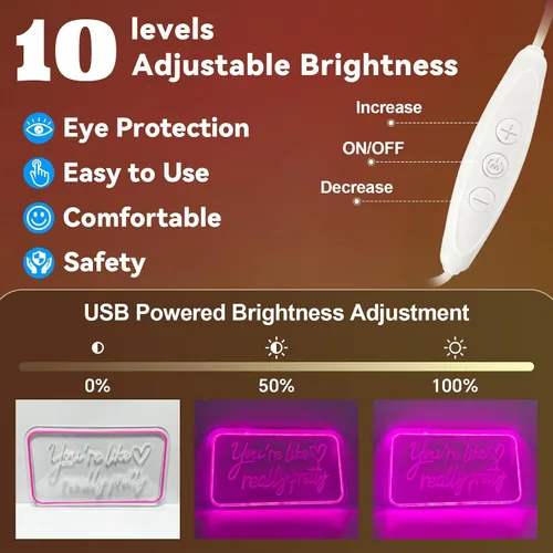 Miniatura 4 de Letrero de neón con texto en inglés "You're Like Really Pretty Neon", luz de neón LED rosa con atenuador y alimentación USB, decoración de pared
