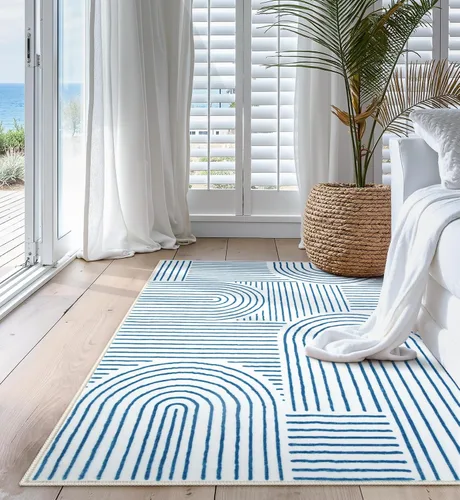 Miniatura 4 de Lahome Alfombras lavables abstractas, alfombra azul de 4 x 6 pies para dormitorio, guardería, suave, antideslizante, moderna, alfombra ultradelgada