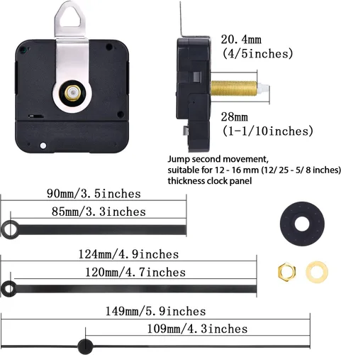 Miniatura 3 de Hicarer 28 mm Movimiento de Reloj de Esfera Larga de Cuarzo Kit de Reparación de Piezas de Reloj (Negro)