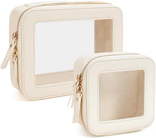 Miniatura 25 de Juego de bolsas de maquillaje transparentes de viaje, bolsa de cosméticos aprobada por la TSA con cremallera, bolsa de maquillaje portátil, bolsa