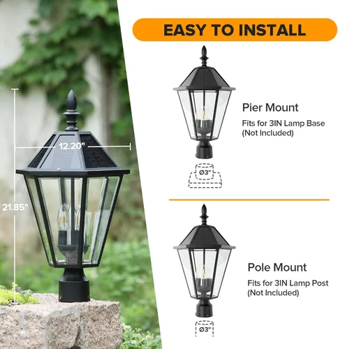 Miniatura 4 de LUTEC 12513LE4-SL-Luz de poste LED solar para exteriores, luz de calle vintage del atardecer al amanecer para césped, patio, jardín, camino, montaje