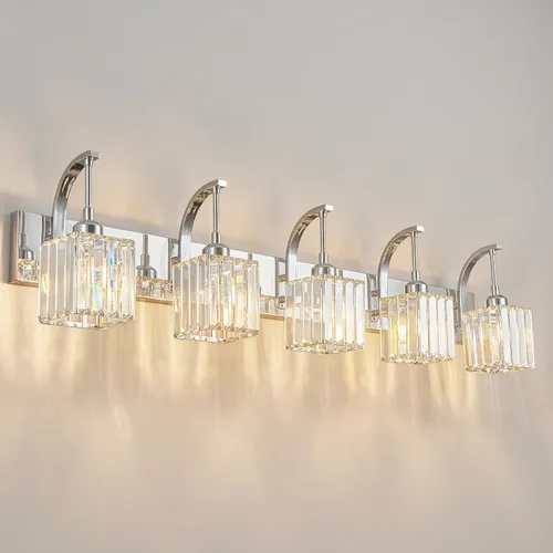 Miniatura 13 de Luces de tocador de cristal de 3 luces negras para tocador de baño, modernas lámparas de baño de cristal sobre espejo de 23.62 pulgadas de largo