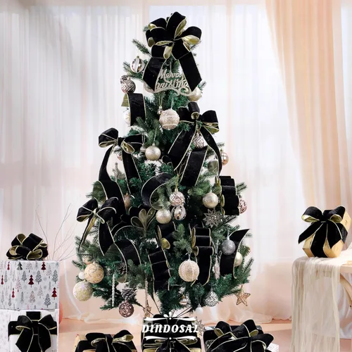 Miniatura 3 de Cinta de terciopelo negro con alambre de 2.5 pulgadas x 10 yardas, cinta de Navidad negra y dorada con parte trasera dorada, cinta de terciopelo