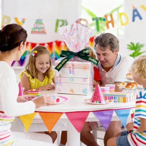 Miniatura 6 de JOYIT Rollo de celofán de feliz cumpleaños de 100 pies de largo x 35 pulgadas de ancho, rollo de celofán transparente de 3 mil de grosor, bolsas
