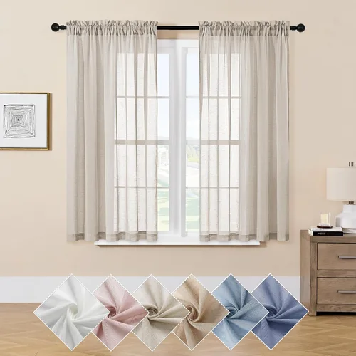 Miniatura 16 de Miss SELETEX - Cortinas traslúcidas de lino natural rosa rubor para sala de estar, elegantes cortinas para ventana lisas con ojales filtrantes