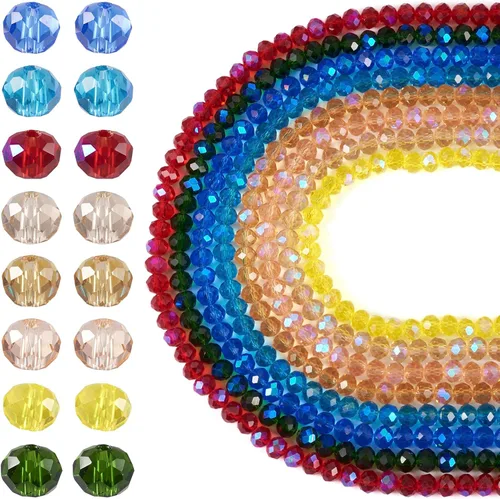 Miniatura 45 de FASHEWELRY 10 hebras de cuentas de vidrio chapadas en arco iris de 0.118 pulgadas (0.118 in), cuentas espaciadoras de cristal de Rondelle, cuentas