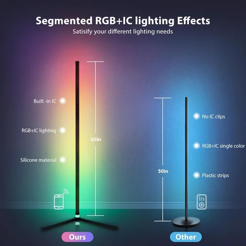 Miniatura 3 de WISIMMALL Lámpara de Pie de Esquina RGB, Aplicación Bluetooth y Control Remoto, Sincronización de Música, Lámpara de Pie LED Moderna para Sala de 1
