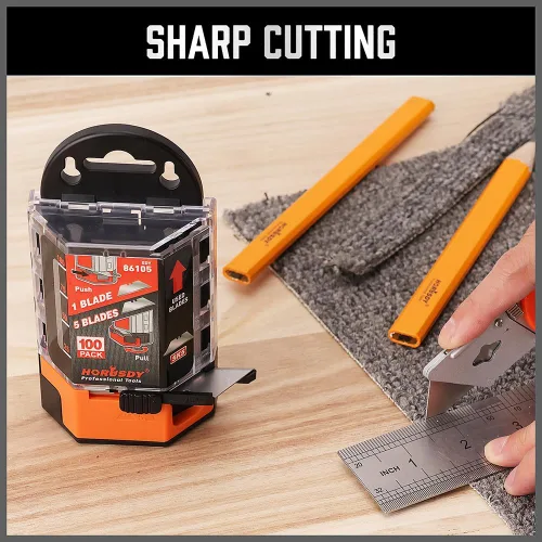 Miniatura 7 de HORUSDY Paquete de 100 cuchillas para cuchillos utilitarios, reemplazo de cuchillas para cortador de caja con dispensador, acero al carbono SK5