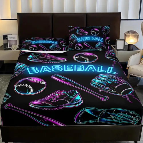 Miniatura 3 de Juego de sábanas bajeras deportivas de béisbol, 3 piezas, para niños, adolescentes, niñas, niños, adultos, juegos deportivos nacionales, decoración
