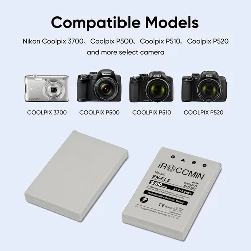 Miniatura 6 de 2 baterías de repuesto EN-EL5 de 2300 mAh para Nikon Coolpix 3700, 4200, 5200, 5900, 7900, P3, P4, P80, P90, P100, P500, P510, P520, P530, P5000