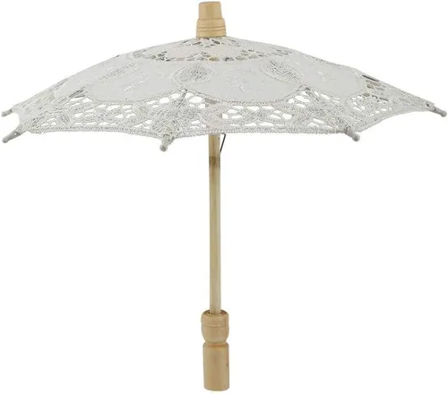 Miniatura 7 de Diyeeni Paraguas de novia, elegante sombrilla de bordado de algodón con encaje floral hecho a mano, sombrilla con mango de madera para bodas