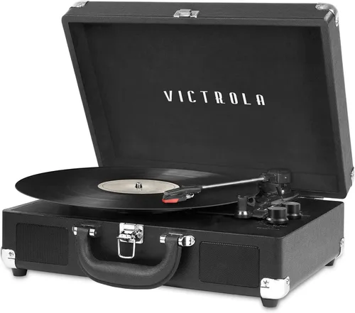 Miniatura 14 de Victrola Journey Tocadiscos Portátil de Maleta con Bluetooth – con Altavoces Integrados, Tocadiscos de Vinilo de 3 Velocidades, Salida RCA, Conector